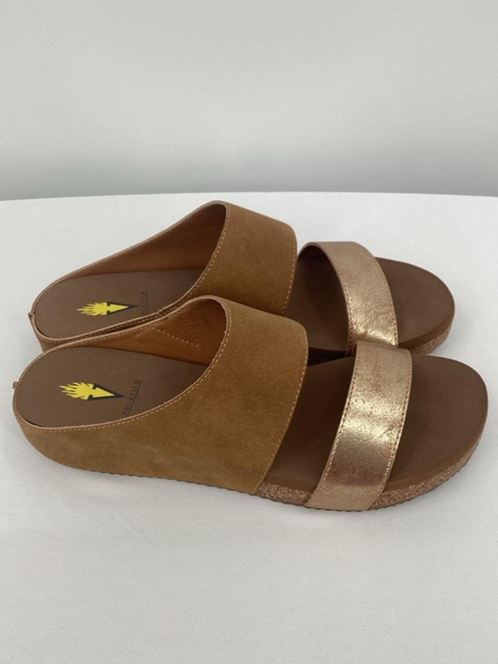 Volatile Campfire Two-strap Sandals in Brown and Rose Gold